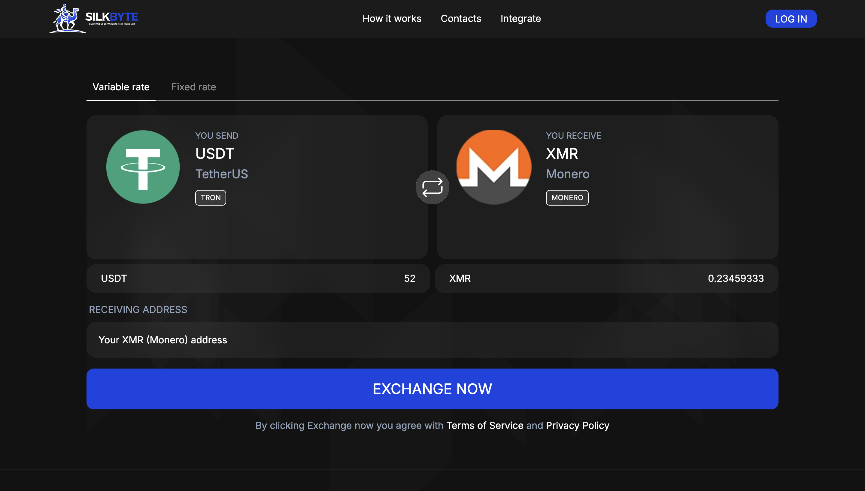 Input the receiving wallet address